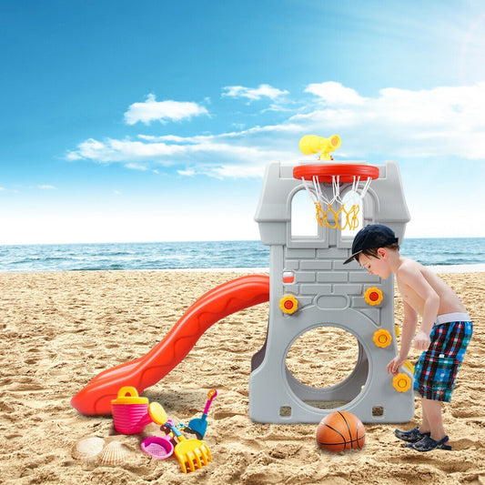 5 in 1 Toddler Climber Slide Playset with Basketball Hoop and Telescope, Multicolor Climbers & Slides Multicolor at Gallery Canada