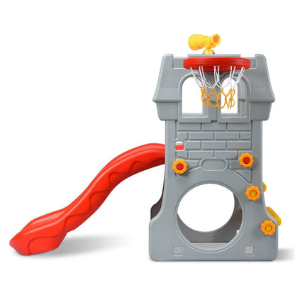 5 in 1 Toddler Climber Slide Playset with Basketball Hoop and Telescope, Multicolor