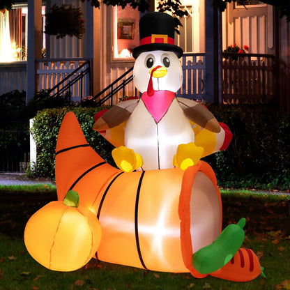 6 Feet Thanksgiving Inflatable Turkey on Cornucopia Harvest Autumn Decor with Light, Multicolor