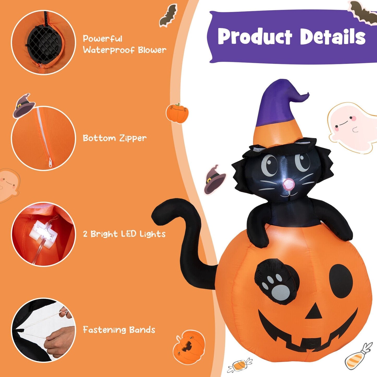 5 Feet Inflatable Halloween Pumpkin with Witch's Black Cat, Multicolor at Gallery Canada