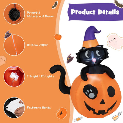 5 Feet Inflatable Halloween Pumpkin with Witch's Black Cat, Multicolor at Gallery Canada