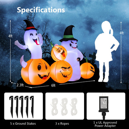 6 Feet Halloween Inflatable Pumpkins and Ghosts with LED Lights, Multicolor