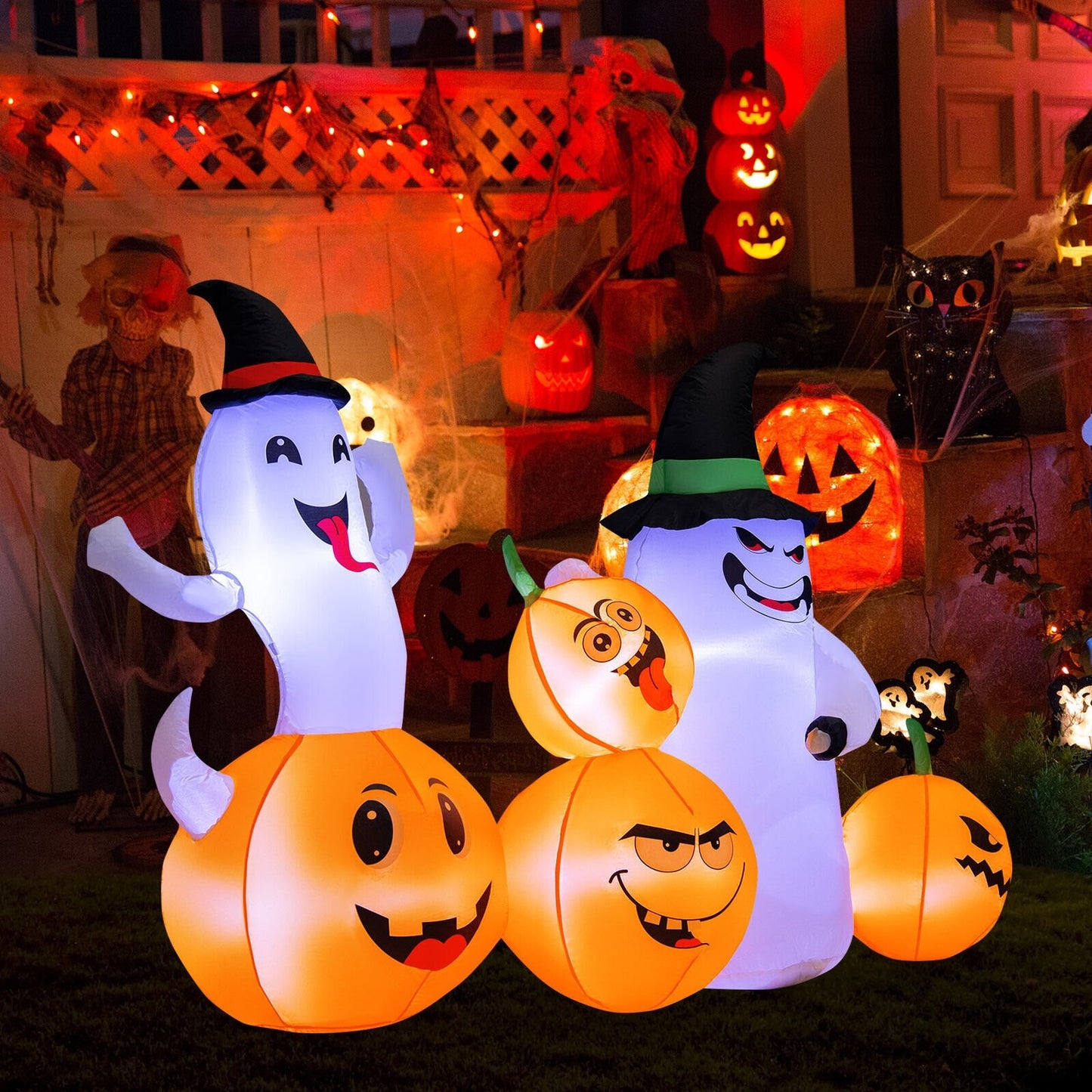 6 Feet Halloween Inflatable Pumpkins and Ghosts with LED Lights, Multicolor