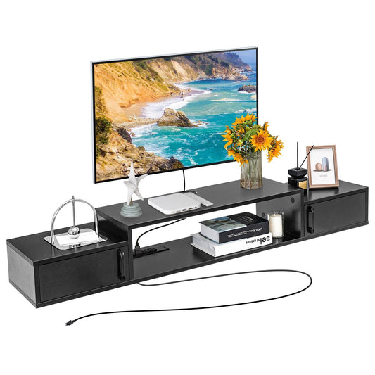 55 Inches Floating TV Stand with Power Outlet, Black