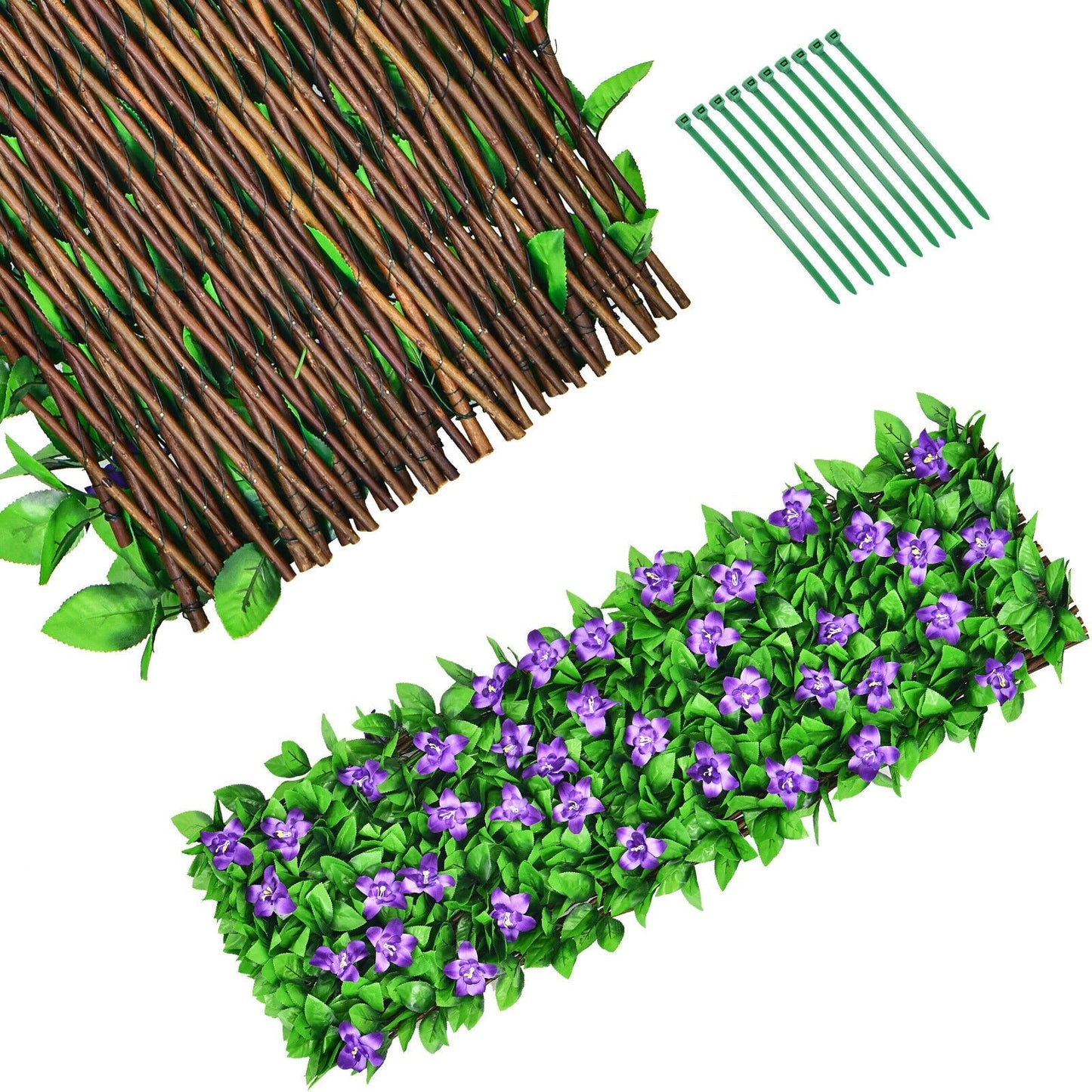 4 Pieces Expandable Faux Ivy Privacy Screen Fence Panel Pack with Flower, Purple