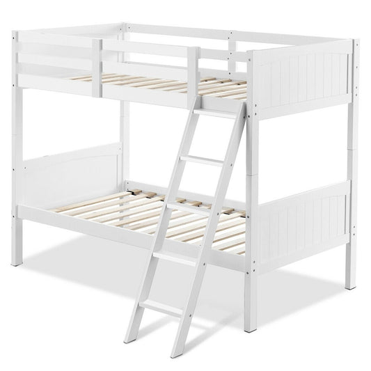 Twin Size Wooden Bunk Beds Convertible 2 Individual Beds, White