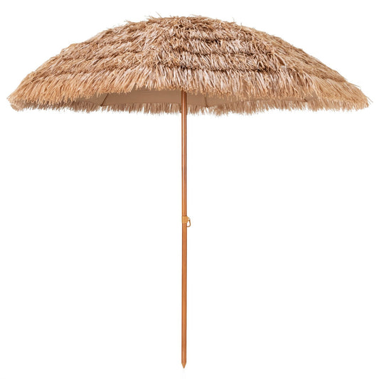 8 Feet Patio Thatched Tiki Umbrella Hawaiian Hula Beach Umbrella, Natural