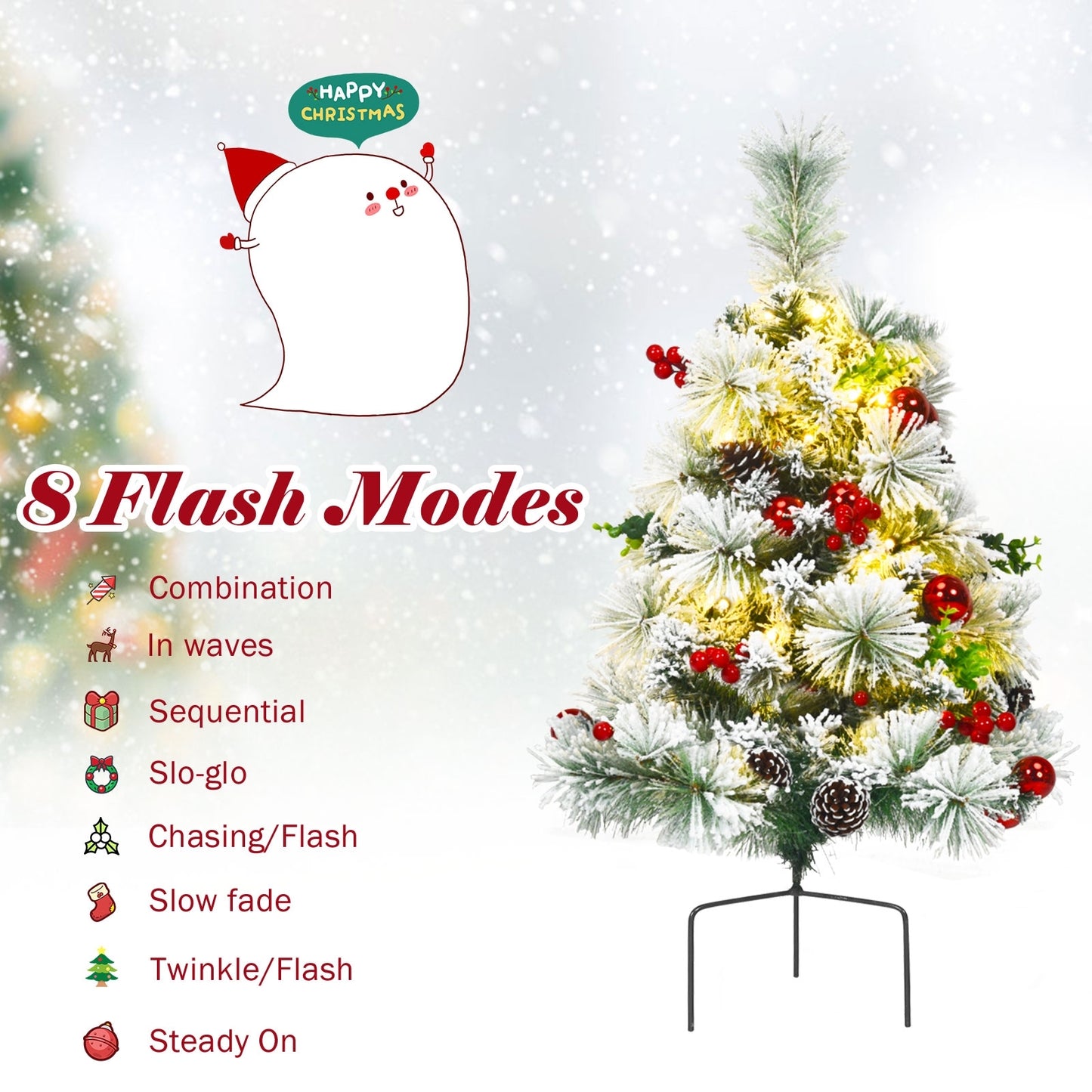 2 Feet Set of 2 Pre-lit Flocked Christmas Trees, Battery Powered, Green Christmas Decor & Accessories at Gallery Canada