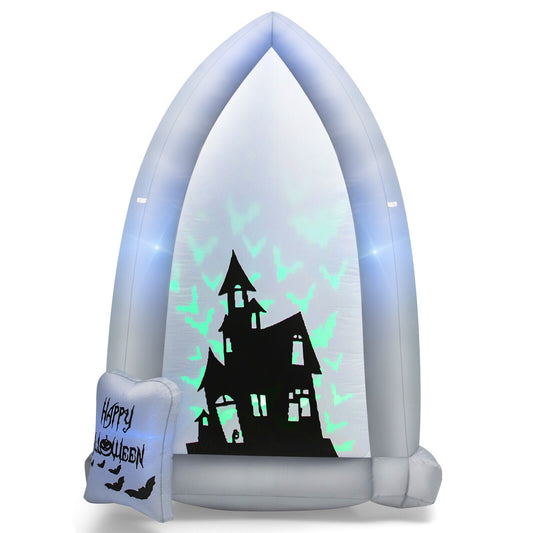 7 Feet Halloween Inflatable Tombstone with Bat LED Projector, White