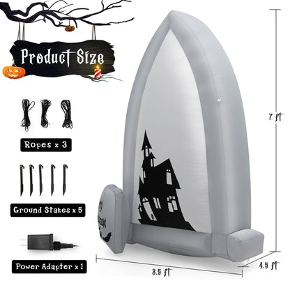 7 Feet Halloween Inflatable Tombstone with Bat LED Projector, White at Gallery Canada
