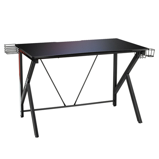 45-Inch K-Shaped Computer Gaming Desk with Cup Headphone Holder and Game Storage, Black at Gallery Canada