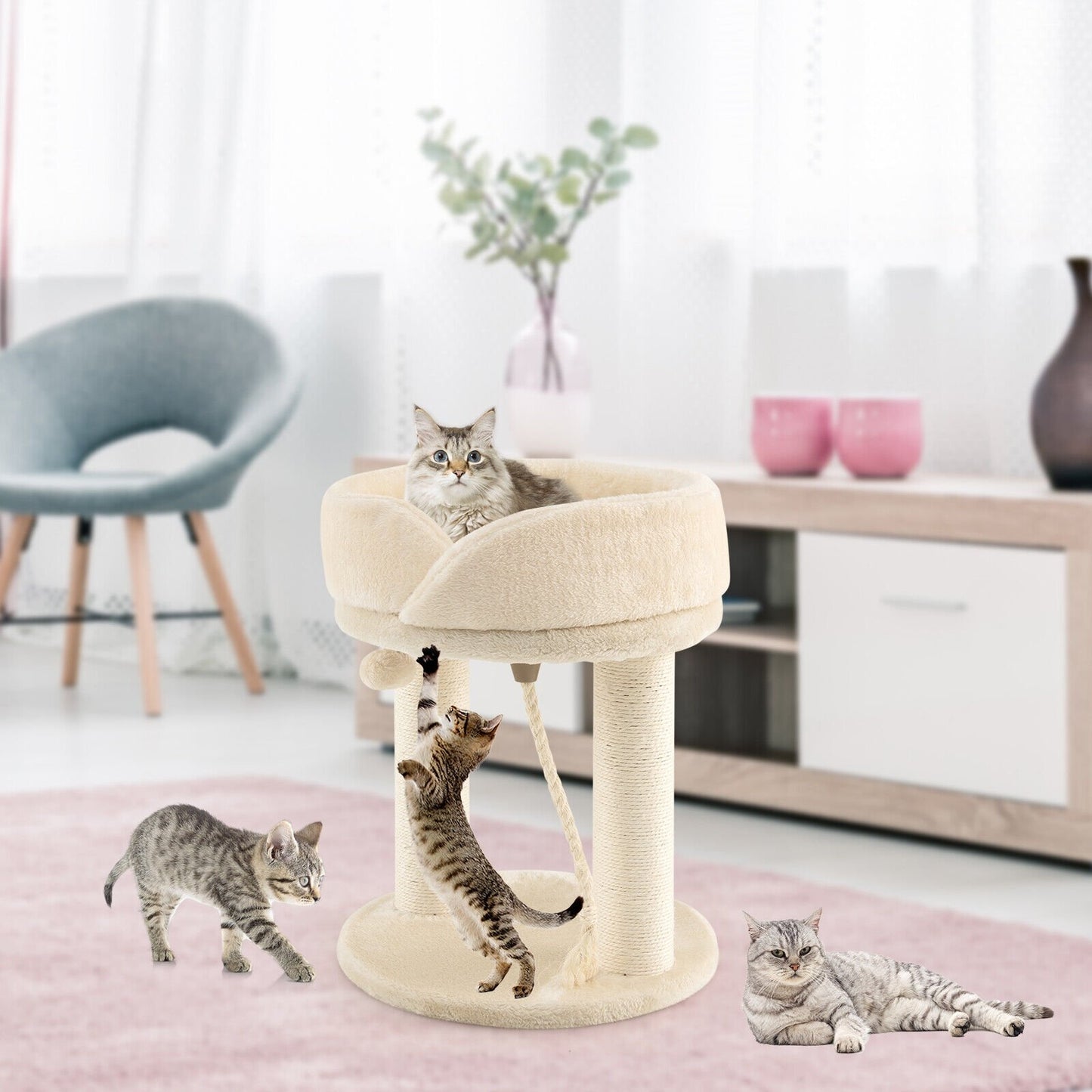 Cat Climbing Tree with Plush Perchs and Scratching Post, Beige at Gallery Canada