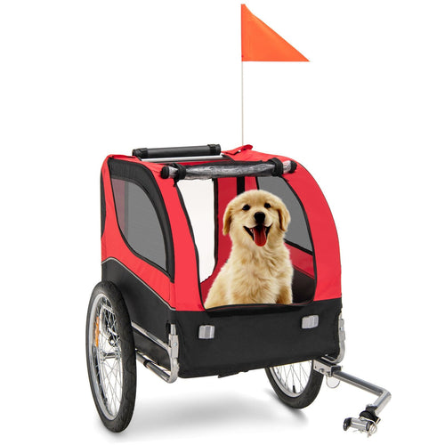 Dog Bike Trailer Foldable Pet Cart with 3 Entrances for Travel, Red