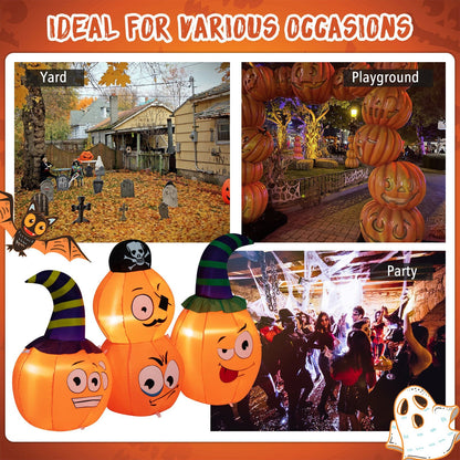 5 Feet Long Halloween Inflatable Decoration 4 Pumpkin Lanterns Combo with Pirate, Orange
