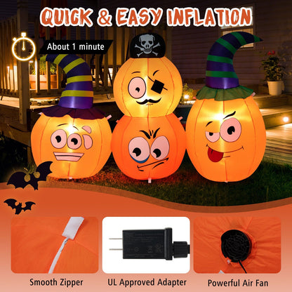 5 Feet Long Halloween Inflatable Decoration 4 Pumpkin Lanterns Combo with Pirate, Orange