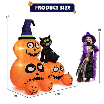 6 Feet Inflatable Pumpkin Combo Decoration with Built-in LED Light, Orange