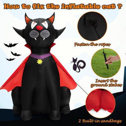 4.7 Feet Halloween Inflatable Vampire Cat with Red Cloak, Black at Gallery Canada