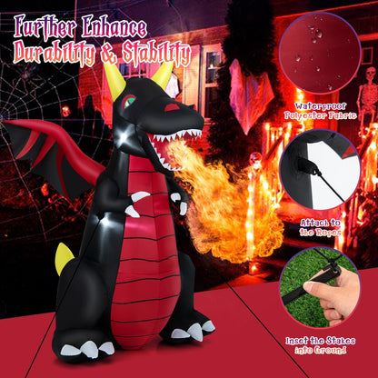 8 Feet Halloween Inflatable Fire Dragon  Decoration with LED Lights, Black