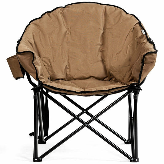 Folding Camping Moon Padded Chair with Carrying Bag, Brown