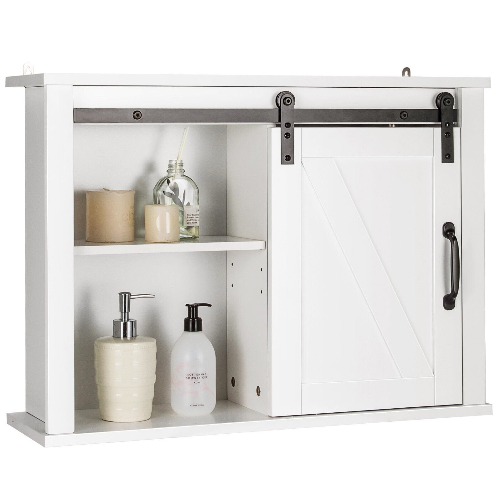 Bathroom Wall-Mounted Medicine Cabinet Organizer with Sliding Barn Door, White at Gallery Canada