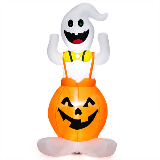 5 Feet Inflatable Halloween Pumpkin Ghost Blow-up Yard Decoration with LED Lights, Multicolor