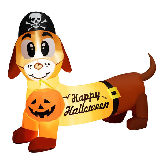 5.5 Feet Halloween Inflatable Dachshund Blow-up Dog with Pirate Hat and Pumpkin, Multicolor