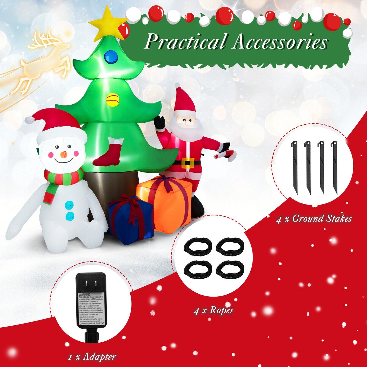 7.2 Feet Inflatable Lighted Christmas Decoration Tree with Santa Claus, Multicolor Christmas Inflatables at Gallery Canada