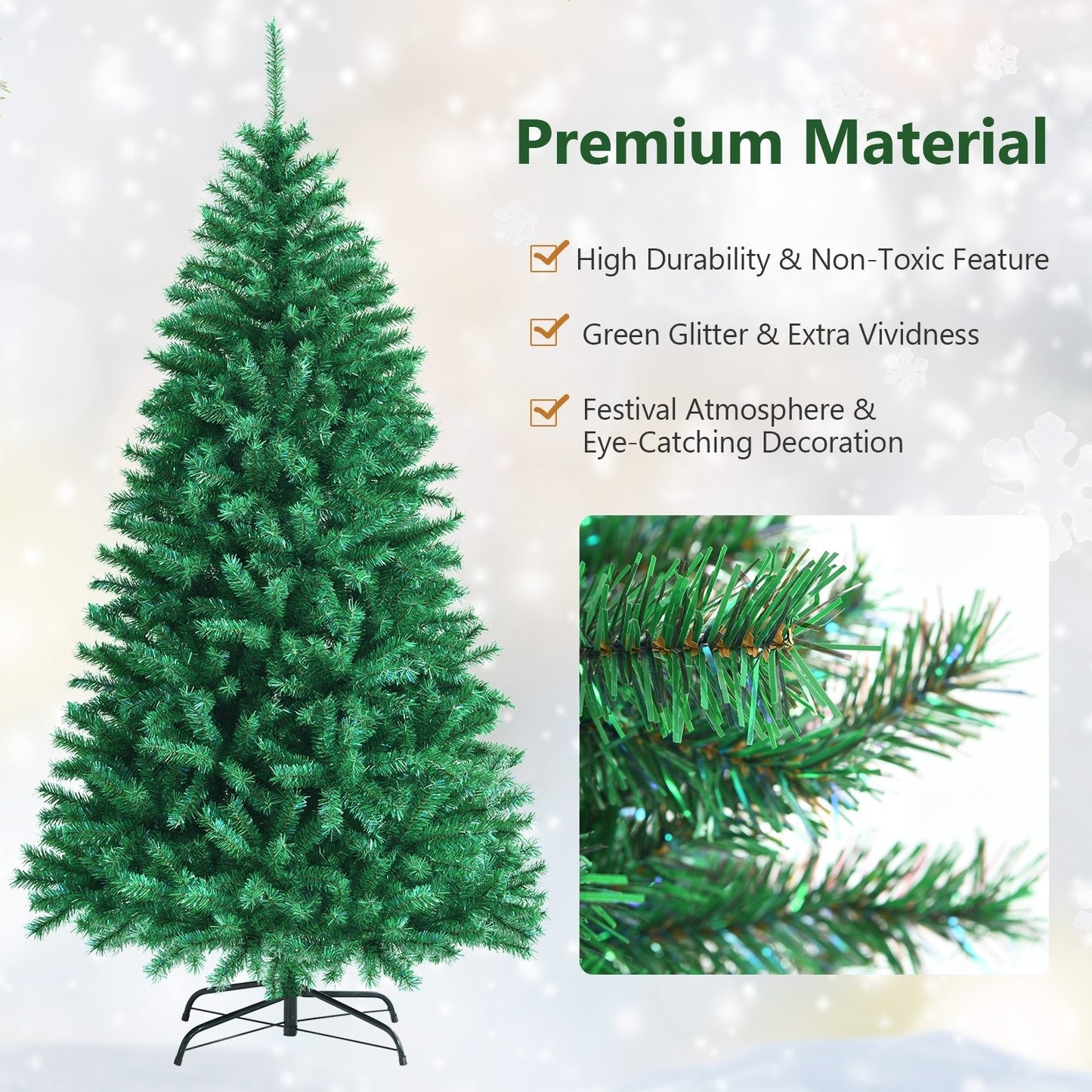 7 Feet Green Artificial Christmas Tree with 1160 Iridescent Branch Tips, Green at Gallery Canada