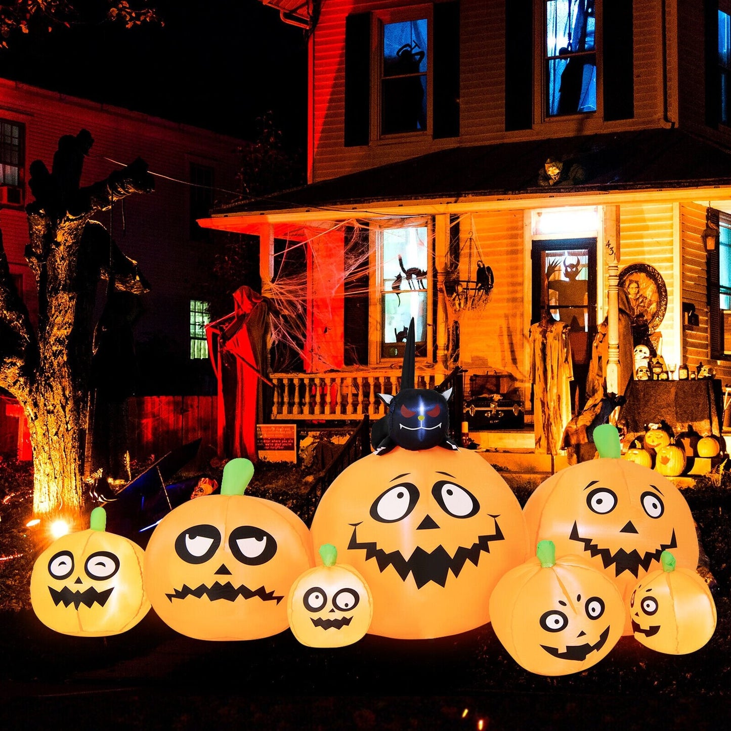 8 Feet Long Halloween Inflatable Pumpkins with Witch's Cat, Orange at Gallery Canada