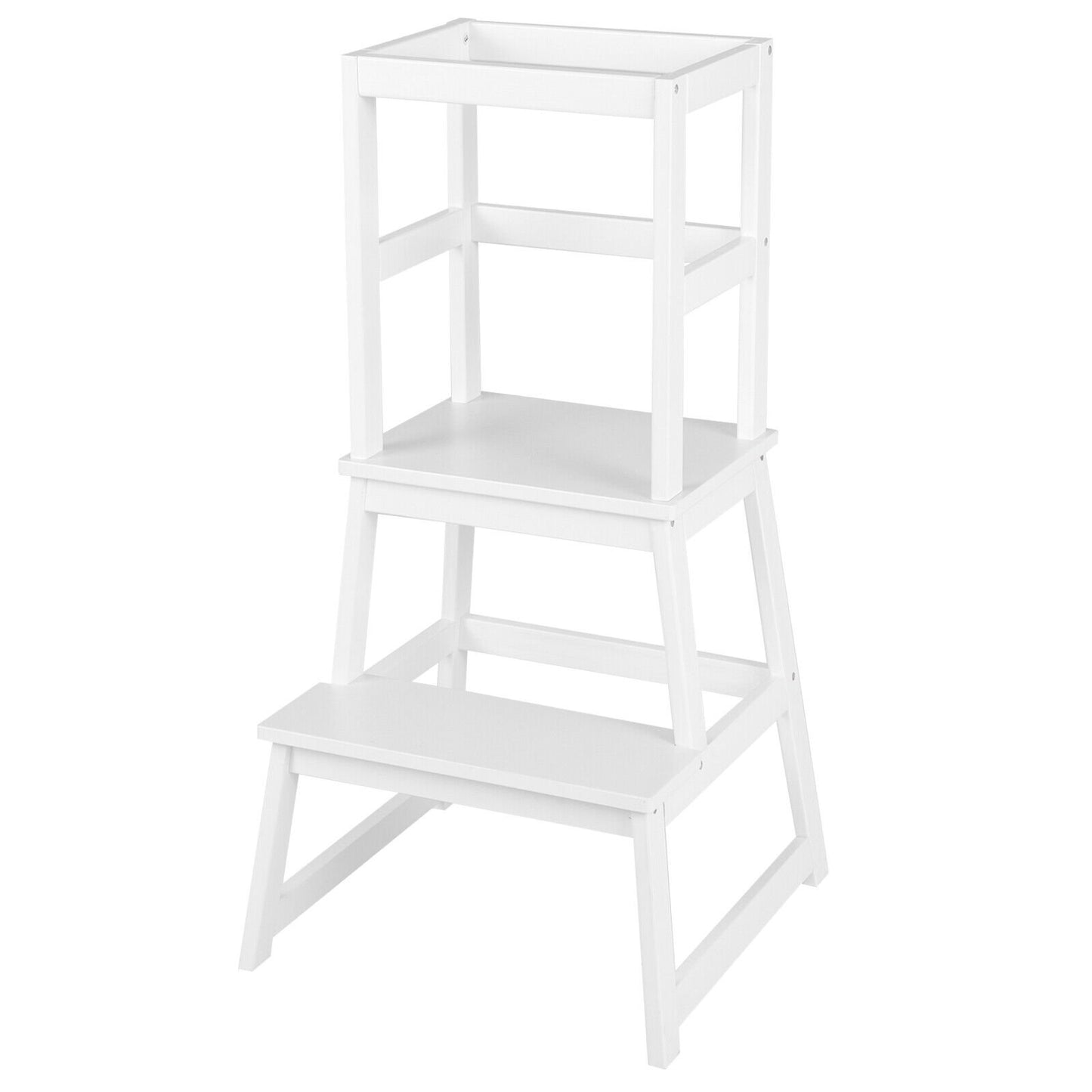 2-in-1 Multifunctional Toddler Step Stool with Safety Rail, White