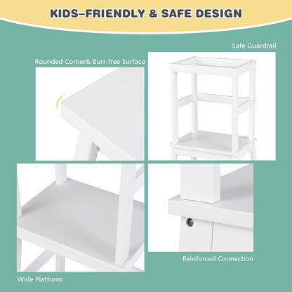 2-in-1 Multifunctional Toddler Step Stool with Safety Rail, White