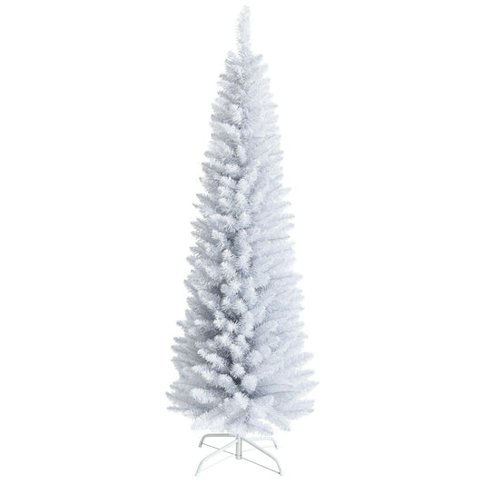 6 Feet Unlit Artificial Slim Pencil Christmas Tree with Metal Stand, White