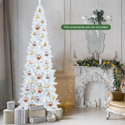 7 Feet Pre-Lit Pencil Christmas Tree, 300 LED Lights, 8 Flash Modes, White Christmas Tree White at Gallery Canada