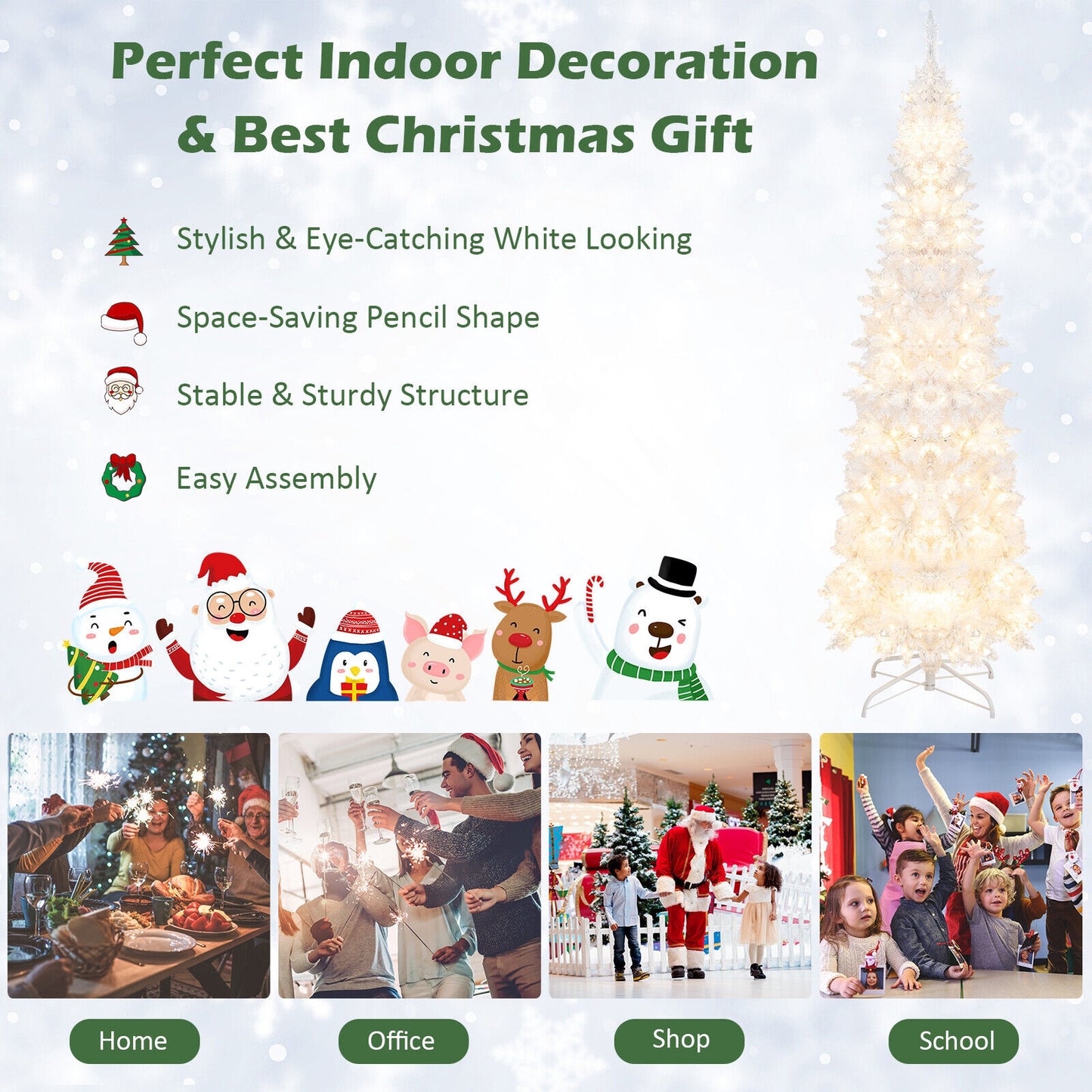 7 Feet Pre-Lit Pencil Christmas Tree, 300 LED Lights, 8 Flash Modes, White Christmas Tree at Gallery Canada