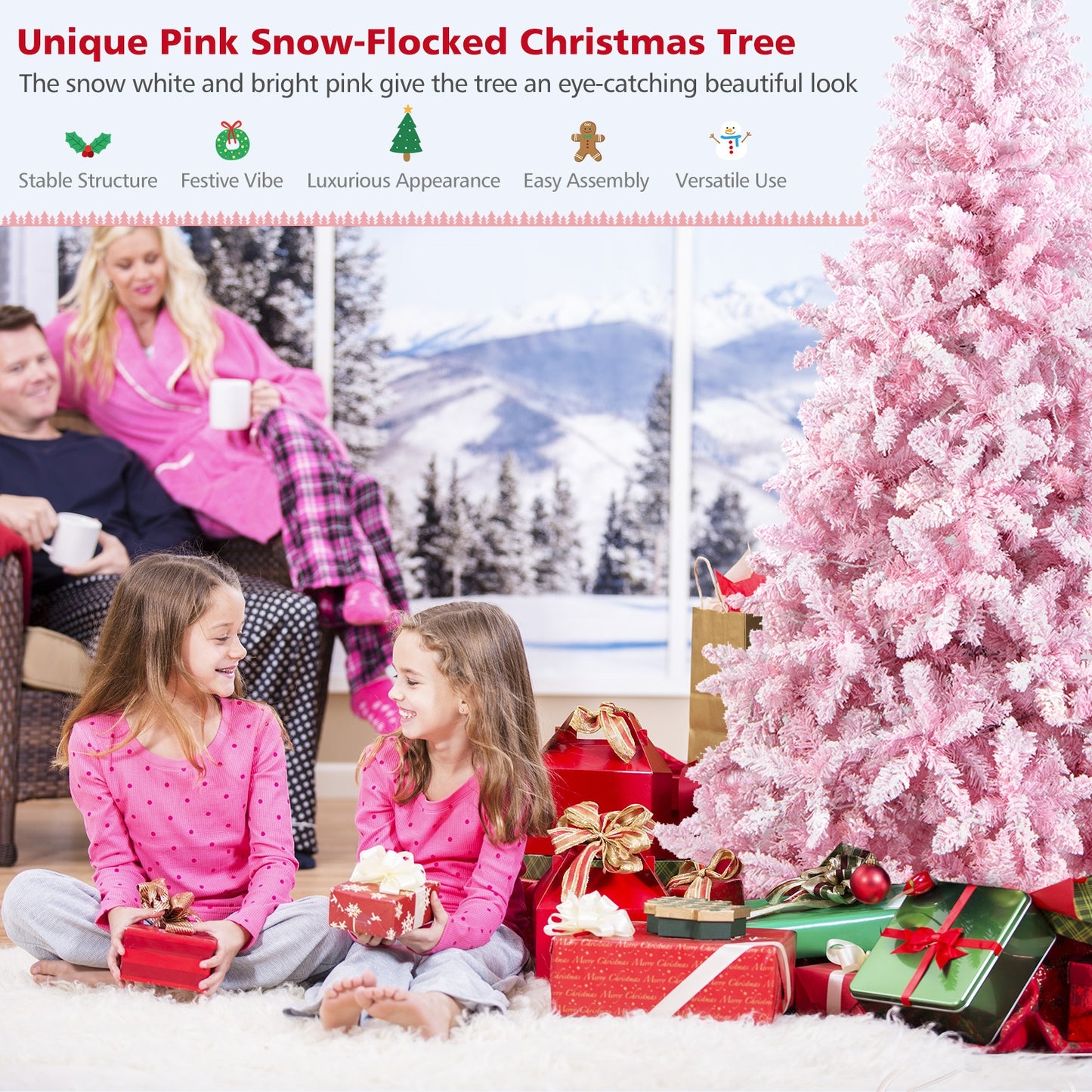 7.5 Feet Flocked Pink Christmas Tree with Stand, Pink Christmas Tree at Gallery Canada