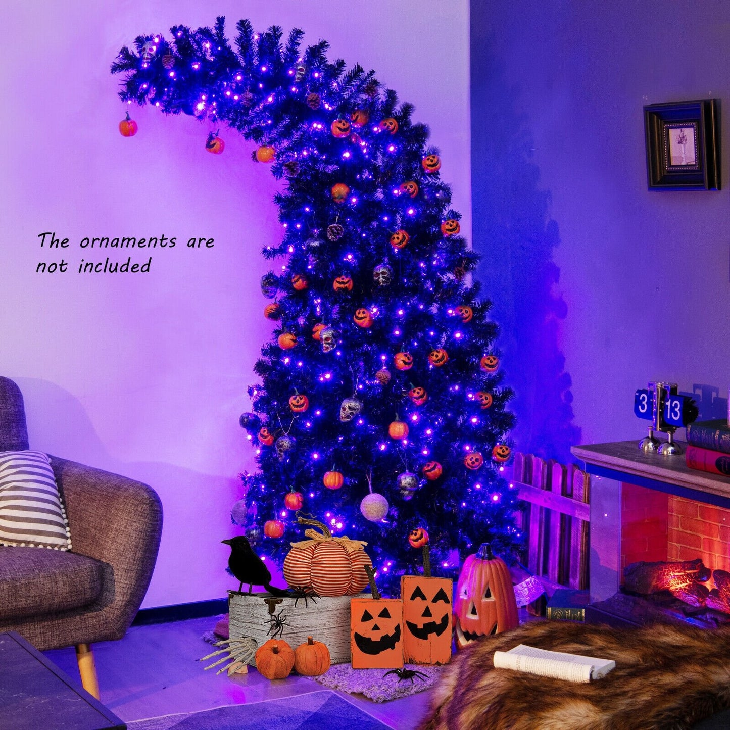 7 Feet Pre-Lit Halloween Tree 8 Flash Modes with 400 Lights, Black