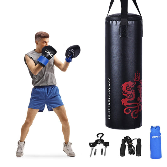 5 Pieces 40Lbs Filled Punching Boxing Set with Jump Rope and Gloves, Black