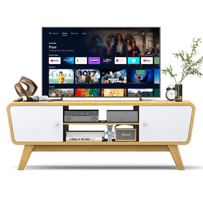 Mid Century TV Stand for TVs up to 55 Inch Media Console Table Sliding Door, Natural at Gallery Canada