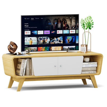 Mid Century TV Stand for TVs up to 55 Inch Media Console Table Sliding Door, Natural at Gallery Canada