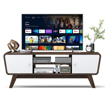 Mid Century TV Stand for TVs up to 55 Inch Media Console Table Sliding Door, Walnut at Gallery Canada