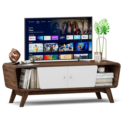 Mid Century TV Stand for TVs up to 55 Inch Media Console Table Sliding Door, Walnut at Gallery Canada