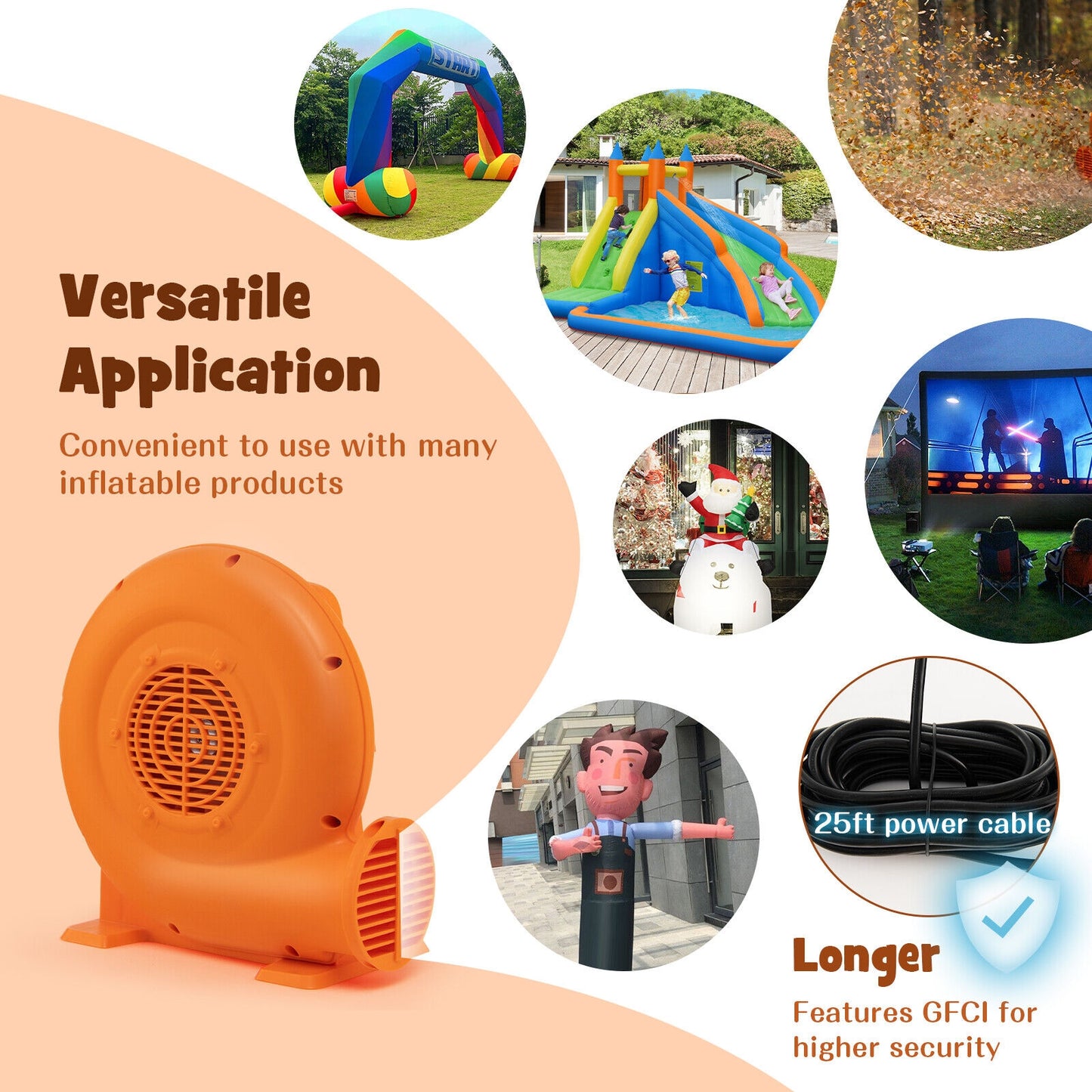 380W Air Blower For Inflatables, 25 Feet Wire, GFCI Plug, Orange Air Blowers at Gallery Canada
