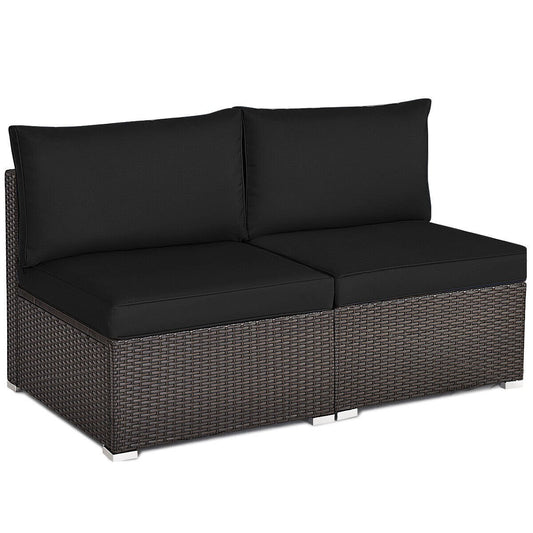 2 Pieces Patio Rattan Armless Sofa Set with 2 Cushions and 2 Pillows, Black at Gallery Canada