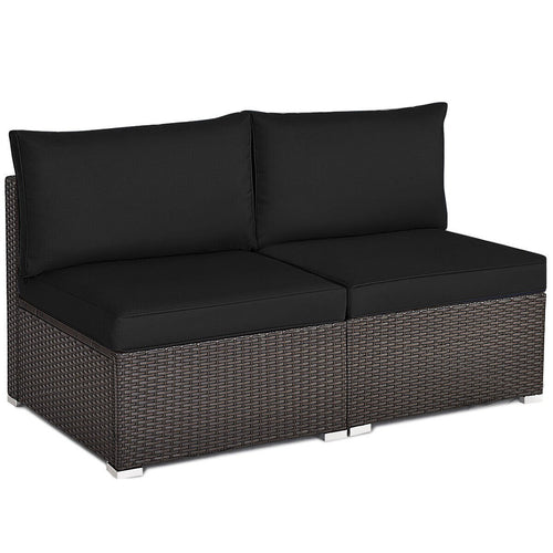 2 Pieces Patio Rattan Armless Sofa Set with 2 Cushions and 2 Pillows, Black