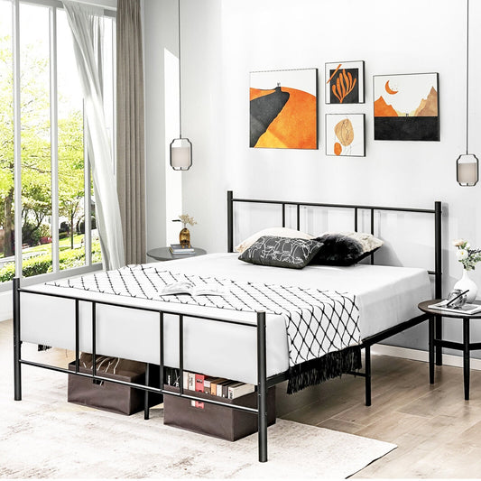 Full Queen Size Platform Bed Frame, High Headboard, Black Simple Bed Frame Black at Gallery Canada