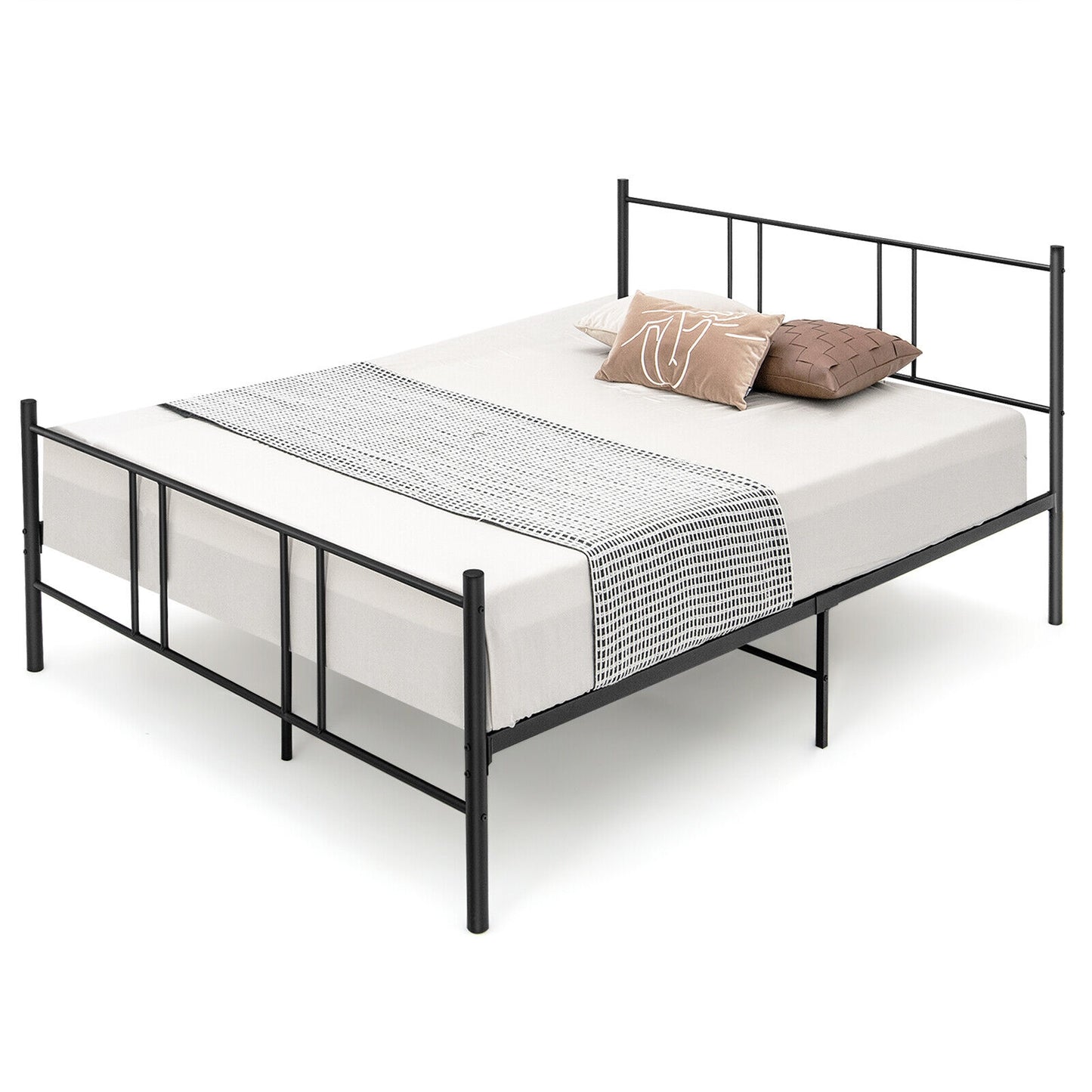 Full Queen Size Platform Bed Frame, High Headboard, Black Simple Bed Frame at Gallery Canada
