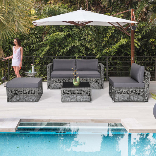 5 Piece Patio PE Rattan Wicker Sofa Set, Gray Outdoor Sectionals Gray at Gallery Canada