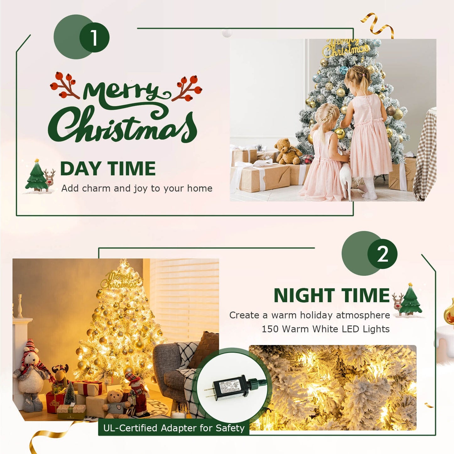 4.5 Feet Pre-Lit Snow Flocked Christmas Tree, 150 Lights, Multicolor Christmas Tree at Gallery Canada