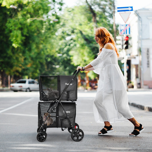4-In-1 Double Pet Stroller, Detachable Carrier, Travel Carriage, Black Dog Supplies Black at Gallery Canada
