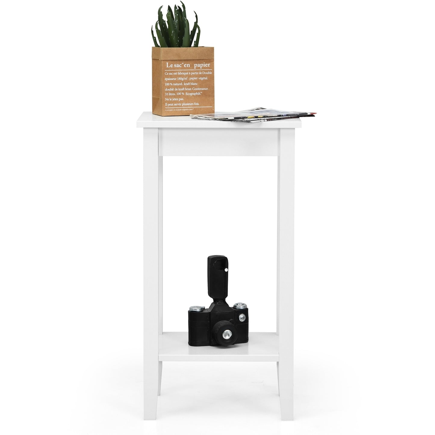2-Tier Nightstand Table, Wooden Legs, White Nightstands at Gallery Canada
